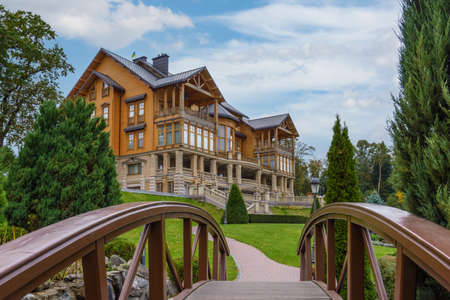 Mezhyhirya National Park, Novi Petrivtsi, Kyiv region, Ukraine - October, 16, 2020: Museum of Corruption. The large natural complex Mezhyhirya Residence with a beautiful garden, a cascade of lakes.のeditorial素材