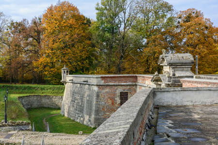 Fragment of the fortress wall. Pidhirtsi Castle is a residential castle-fortress located in the village of Pidhirtsi in Lviv region, Ukraine. Palace with bastion fortifications.のeditorial素材