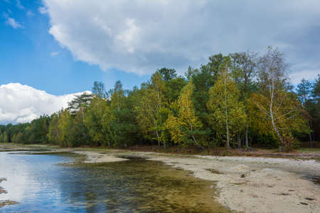 Pisochne Lake, Melnyky, Shatsk National Natural Park, Volyn region, Ukraine. The Shatskyi Lakes group. Beach by the lake.の写真素材
