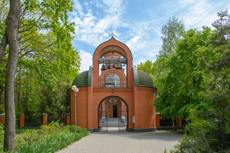 Church of St. Great Martyr George the Victorious in Odessa, Ukraine. Religious building, Orthodox Christian cathedral with golden dome.の写真素材