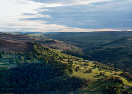 Dramatic view in the national park "Peak District" on the sunset in Summerの写真素材