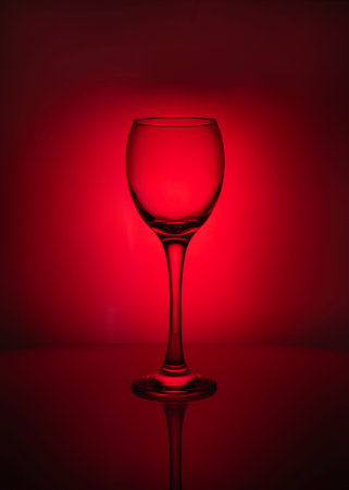 silhouette of transparent  glass  on red backgroundの写真素材