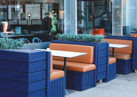 interior outside of a restaurant in city center after lockdownの写真素材