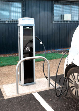 Parking for electric vehicles in cityの写真素材