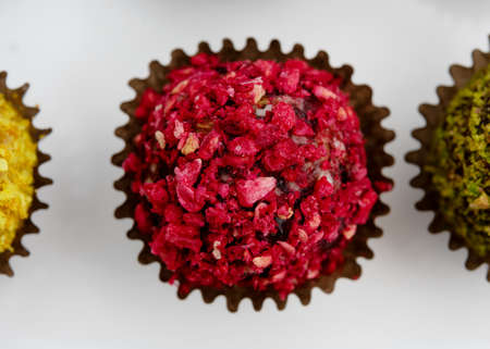 colourful vegetarian sweet balls on white backgroundの写真素材