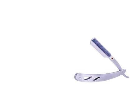 vintage razors on a  white background. Space for textの写真素材