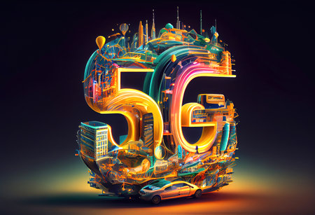 Smart city and super fast 5G communication network representation concept made with generative AIの素材