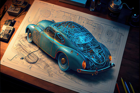 Electric vehicle concept background illustration made with generative AIの素材