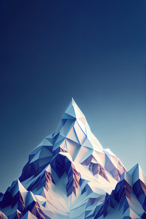 Sunset and night sky above abstract alpine mountain landscape with peaks covered by snow and clouds made with generative AIの素材