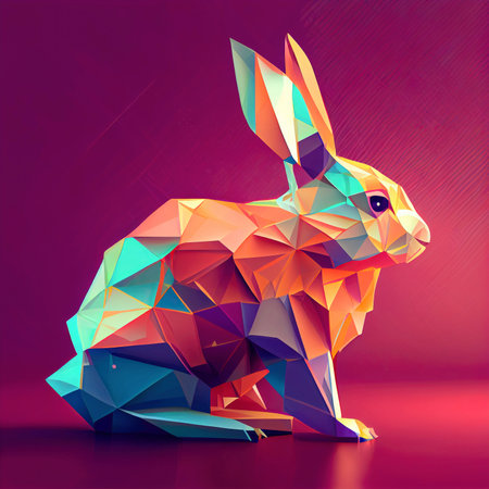 Colorful easter rabbit made off geometric figures and lines greeting card concept in the style of vector graphic made with Generative AIの素材