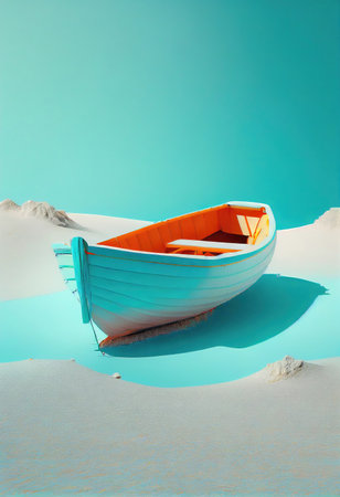 White boat and white sand as a visualization concept of calmness and relaxation made with generative AIの素材