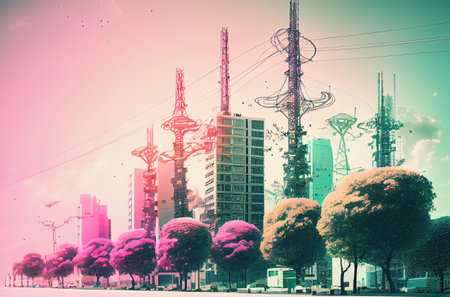 Smart city and super fast 5G communication network representation concept made with generative AIの素材