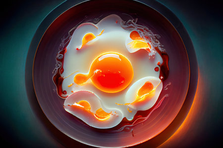 Fantastic food photography of fried egg as explosion of taste advertisement background concept made with Generative AIの素材