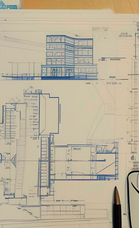 Abstract architectural planning drawings background. Architecture dream and ambition concept made with Generative AIの素材