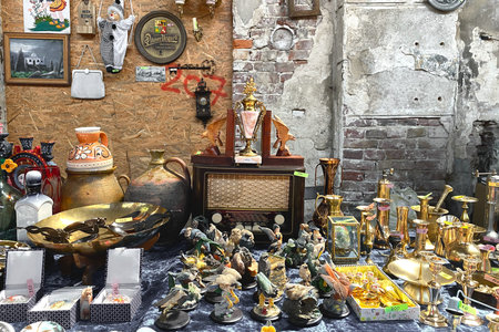 Lviv, Ukraine - May 16, 2021 : garage sale in Lem Station, Tlum and Kram. Hipster vintage goods on...