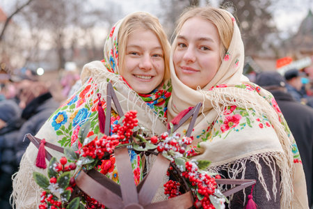 Lviv, Ukraine - January 8, 2022 : The flash of Christmas star festival, traditional Christmas stars...