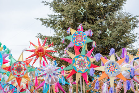 Different Christmas stars. The flash of Christmas star festival, traditional festival of handmade...