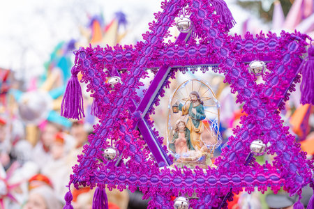 The flash of Christmas star - traditional festival. Celebration of Orthodox Christmas in Lviv....
