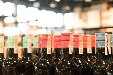 Lviv, Ukraine - February 20, 2022 : Bad Boy store, selection of bottles with alcohol at liquor store as background, selective focusのeditorial素材
