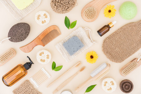 Natural bath accessories and self-care products for body and skin care. Zero waste and eco living...