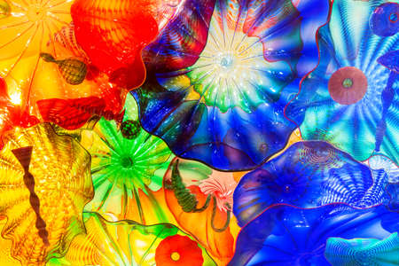 Seattle, Washington, USA - 10.02.2018: Chihuly Garden and glass exhibition. Floral selling details.のeditorial素材