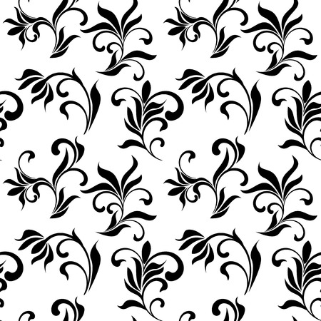 Seamless pattern with black flowers on a white backgroundのイラスト素材