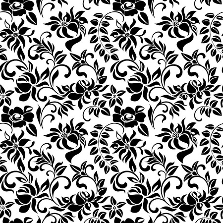 Seamless pattern with black flowers on a white backgroundのイラスト素材