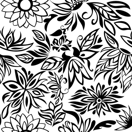 Seamless Pattern with Black flowers on a white backgroundのイラスト素材