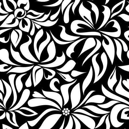 Seamless pattern with white flowers on black backgroundのイラスト素材