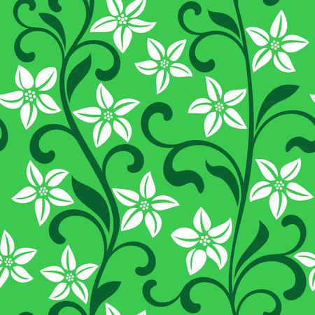 Seamless pattern with white flowers on a green backgroundのイラスト素材