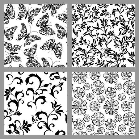 A set of seamless patterns with decoration tracery on a white background. Vintage style.のイラスト素材