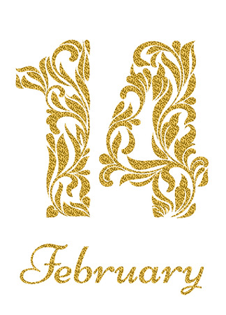 14 February. The figures with gold glitter from a floral ornamentのイラスト素材