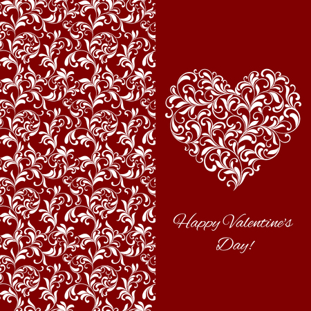 Elegant greeting postcard for Valentine's Day. Heart from floral ornament.のイラスト素材