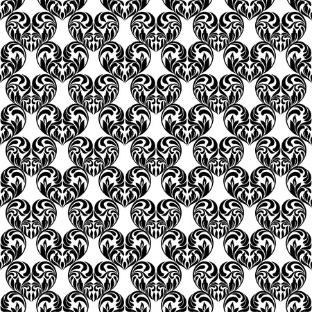 Seamless pattern. Hearts made in swirls, leaves and floral elements isolated on a white backgroundのイラスト素材
