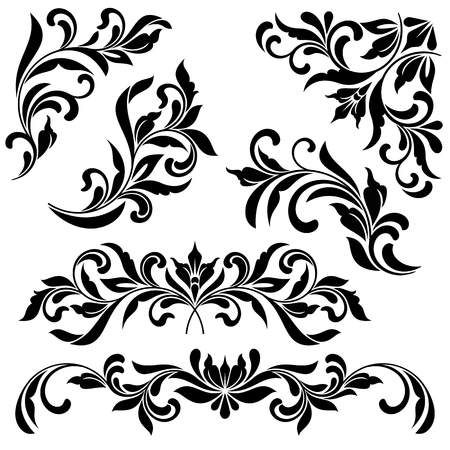 A set of floral vintage elements. Angular ornaments, page decoration and text dividersのイラスト素材