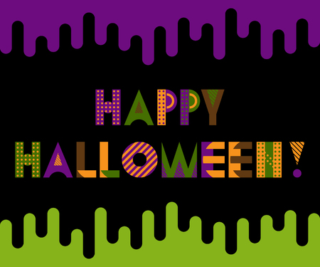 HAPPY HALLOWEEN. Trendy geometric font in memphis style of 80s-90s. Inscription on  a black background.のイラスト素材