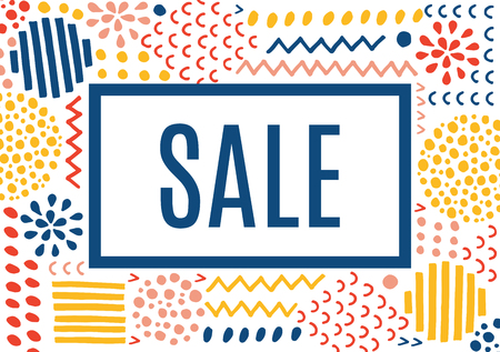 Sale. Vector abstract background. Design in in memphis style. Abstract hand drawn textures. It can be used for poster, sale banner, headlineのイラスト素材