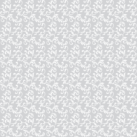Light seamless pattern. White swirls  with foliage isolated on a gray background. Ideal for textile print and wallpapers. Vintage style.のイラスト素材