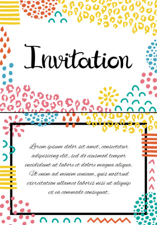 Invitation card. Hand drawn lettering. Background with abstract hand drawn textures.のイラスト素材