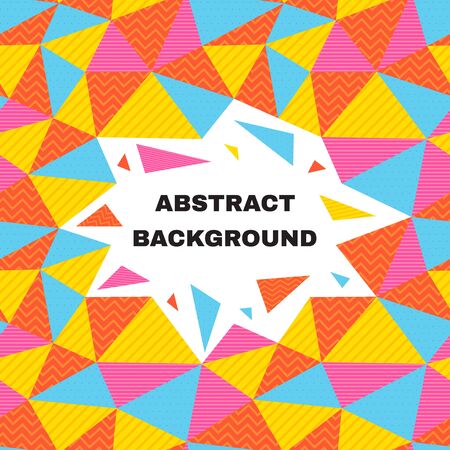 Bright creative colorful background with colored triangles with different textures. Free space for text in the center. Suitable for print, banner, poster, cover. のイラスト素材