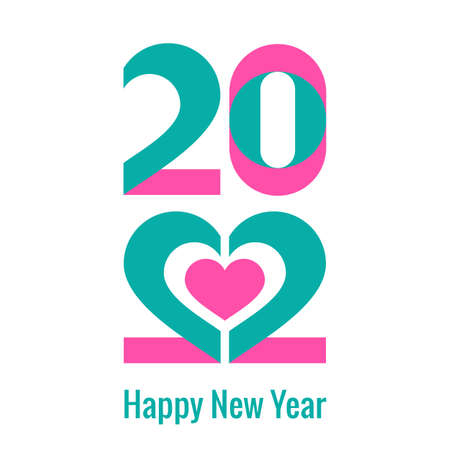 Happy New Year 2022. The numbers shape the heart. Suitable for greeting card, banner, posterのイラスト素材
