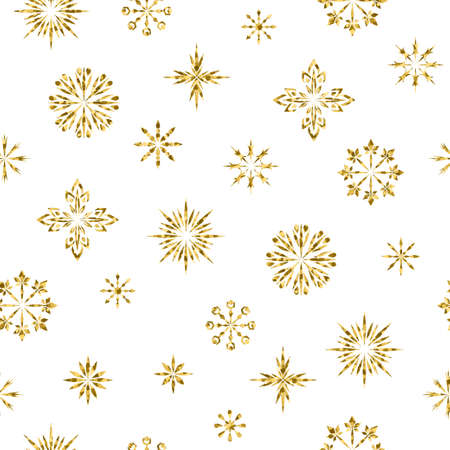 Seamless pattern. Snowflakes with golden glitter isolated on white background. Texture for print, wallpaper, home decor, textile, package designのイラスト素材