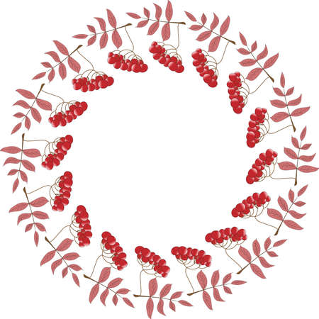 Round nature frame of branches and red viburnum and rowan berriesのイラスト素材