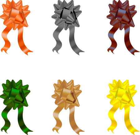 Set of bowknots with ribbons, it is perfect for decorating gifts on Halloween, Thanksgiving, Christmas and Birthdayのイラスト素材