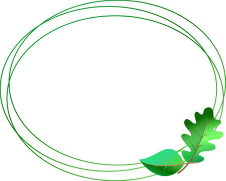 Triple spring green oval-shaped frame with garland of oak and birch leavesのイラスト素材