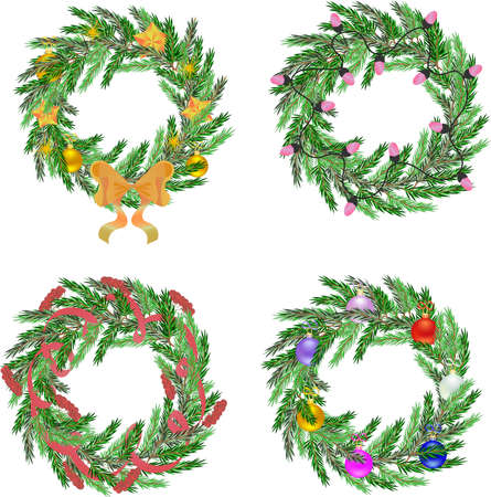 Set of christmas and new year wreaths with decoration on transparent backgroundの写真素材