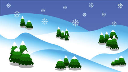 Winter forest landscape with Christmas trees and mountains in resolution 16: 9のイラスト素材