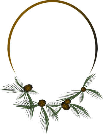 Gradient Christmas wreath with pine branches and cones for New Year and Christmas greeting cardのイラスト素材