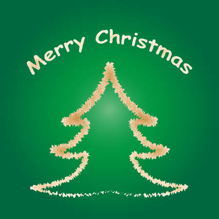 Greeting card with golden glittering Christmas tree on gradient green backgroundのイラスト素材
