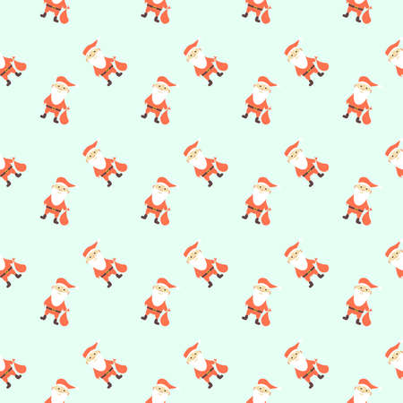 Seamless New Year and Christmas pattern with red Santa Claus on light backgroundのイラスト素材